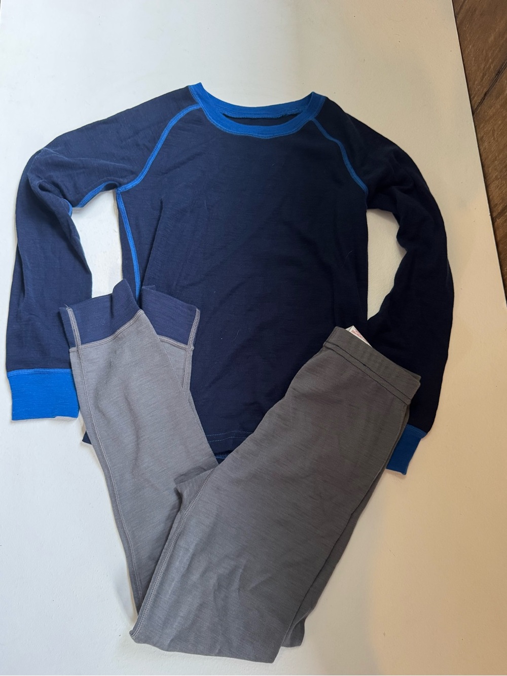 Mountain Warehouse Kid’s 7/8 Gray & Navy Merino Wool Base Layer Set